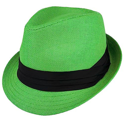 Gelante Summer Fedora Panama Straw Hats with Black Band - color: Kelly Green, size: Small-Medium