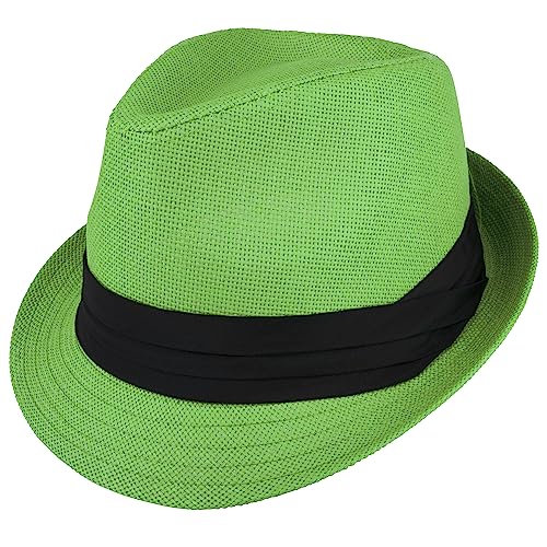 Gelante Summer Fedora Panama Straw Hats with Black Band - color: Kelly Green, size: Small-Medium