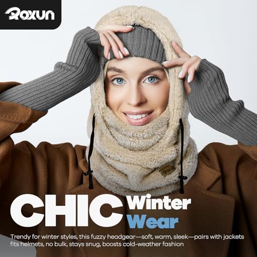 ROXUN Ski Mask Fleece Balaclava, Windproof Face Mask Winter Warm Neck Cover - color: Blush Pink