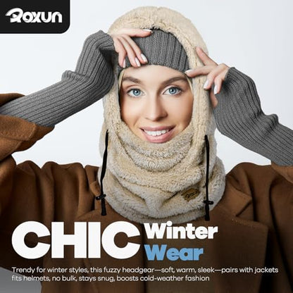 ROXUN Ski Mask Fleece Balaclava, Windproof Face Mask Winter Warm Neck Cover - color: Blush Pink