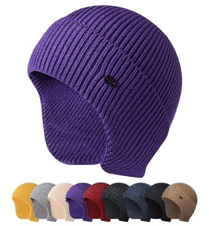 HiRui Knit Beanie Hats Winter Hats Ear Covers for Men Women-Warm Daily Headwear - color: Purple
