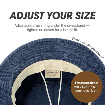 Hot Summer Bucket Hat - Trendy Cotton Sun Hat for Beach, Golf, Fishing - color: Dark Denim
