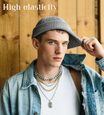 Wool Fisherman Beanies for Men Knit Fall Winter Beanie Hat Skull Cap - color: Grey