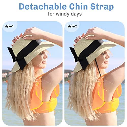 Beach Sun Straw Hats for Women, UPF 50+ UV Sun Protection Summer Straw Hat - color: A-white