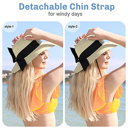 Beach Sun Straw Hats for Women, UPF 50+ UV Sun Protection Summer Straw Hat - color: A-white