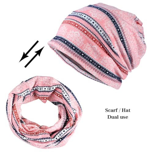 XYIYI Womens Chemo Headwear Hats Cotton Slouchy Beanie Cap Scarf - color: 2pcs Stripe Flower Navy Pink