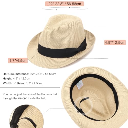 AQOKKA Summer Straw Fedora Hat for Women Men Travel Panama Hat with Wide Brim Roll Up Sun Hat for Beach Outdoor UPF 50+ - color: Rolled Straw Hat: : Beige With Black Band