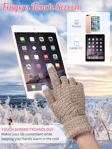 JaGely 8 Pieces Women Winter Hats and Gloves Set Women Warm Touchscreen Knitted Lined Gloves Winter Beanies - color: Mixed Khaki, Mixed Black White