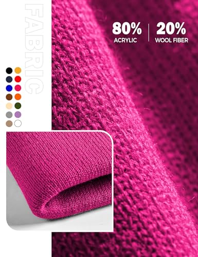 Beanie Hats for Men Women Knit Winter Hat, Warm Skull Stocking Cap, Striped Snow Hat Heated Cuffed Beanie - color: 2p-black+rose