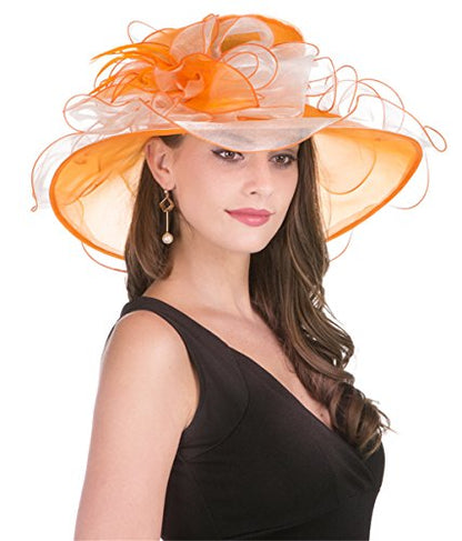 SAFERIN Women's Organza Church Fascinator Bridal Tea Party Wedding Hat - color: 2867-orange Off White