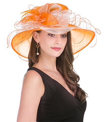 SAFERIN Women's Organza Church Fascinator Bridal Tea Party Wedding Hat - color: 2867-orange Off White