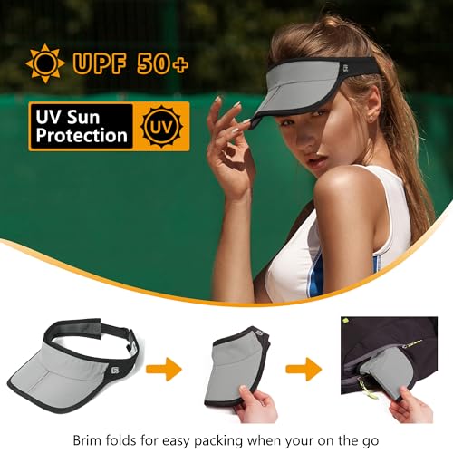 GADIEMKENSD Foldable Sun Visor Hat UPF 50+ Lightweight Adjustable - color: Light Gray Black