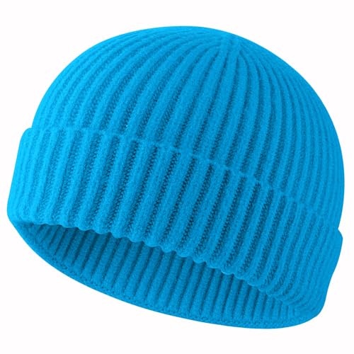 ROYBENS Swag Wool Knit Cuff Short Fisherman Beanie for Men Women Winter Hat - color: 1pcs-peacock Blue