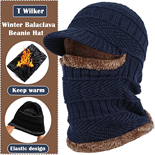 2Pcs Winter Knit Beanie Balaclava Hat Anti-Slip Touch Screen Mittens Set Thermal Ski Mask Cap Unisex for Womens Mens - color: Blue