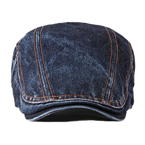 meioro Women Denim Newsboy Hat Cotton Flat Cap Ivy Gatsby Driving Hunting Gatsby Cabbie Denim Hats for Men - color: Dark Blue-b