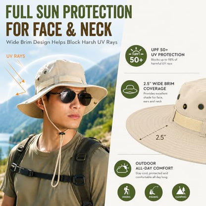 Taeku Sun Hat, Unisex Wide Brim Bucket Hat Sun Protection Cap Breathable Boonie Hat for Fishing Hiking Gardening Safari - color: Beige
