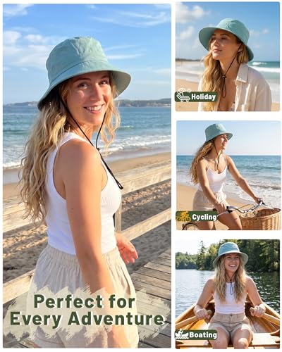 Water-Resistant Bucket Hat for Women Men Rain Hat UPF 50+ Boonie Sun Hat - color: Dusty Teal Blue