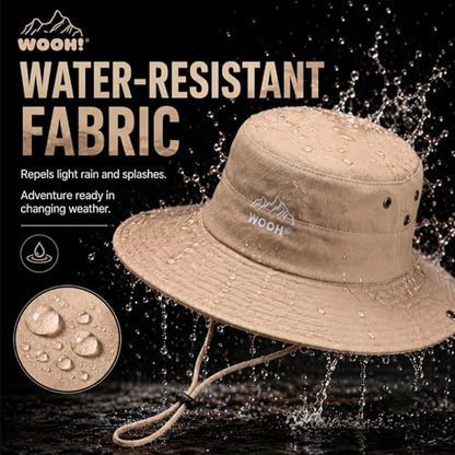 WOOH Sun Hats for Women,UPF80+ Wide Brim Foldable Bucket Hat with Adjustable Chin Strap,Summer Hat for Beach Hiking Gardening - color: Khaki