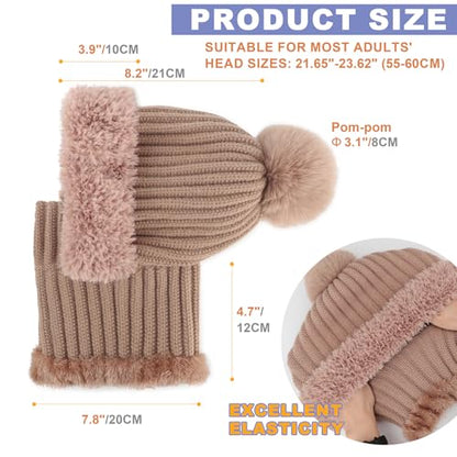 AQOKKA 3 in 1 Knit Fleece Lined Beanie Hat with Scarf and Mask Warm - color: Khaki