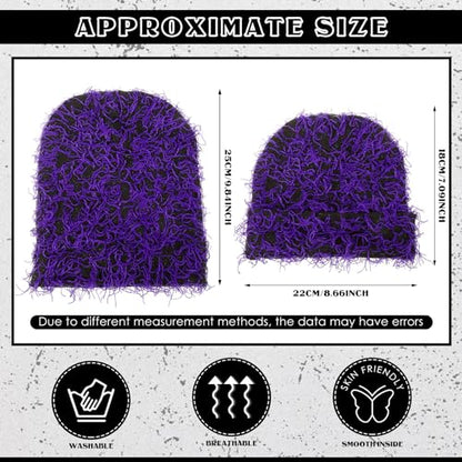 Chuarry Distressed Knitted Beanie Fuzzy Winter Hat - color: Assorted Purple Black