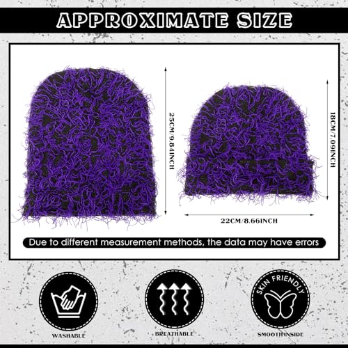 Chuarry Distressed Knitted Beanie Fuzzy Winter Hat - color: Assorted Purple Black