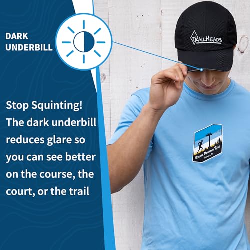 TrailHeads Men's Race Day Running Hat, Quick Dry, Moisture Wicking - color: Black/Silver Logo