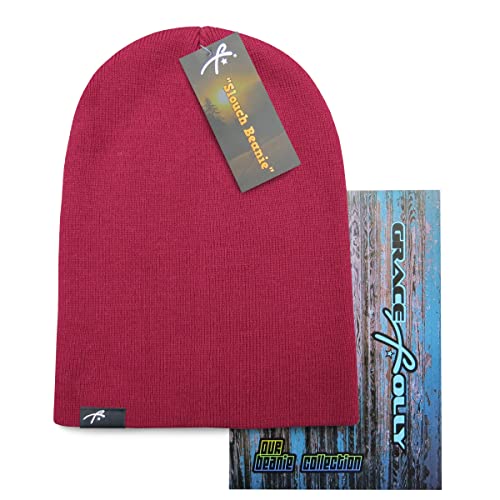 Grace Folly Slouchy Beanie for Men & Women, Cuffed Acrylic Knit Winter Hat - color: Maroon
