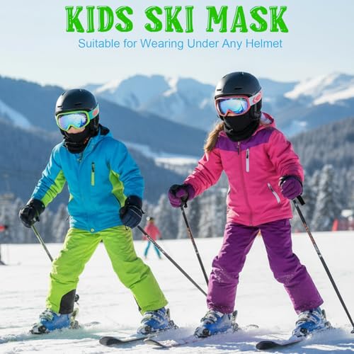 Kids Balaclava Ski Mask Winter Windproof Fleece Full Face Mask for Boy Girl - color: 2 Pack(black+black)