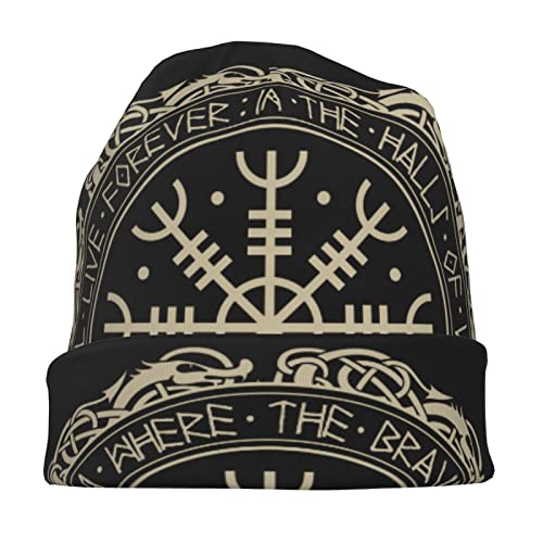 Men Vikings Beanie Caps,Norse Rune Skull Cap Knit Hat Slouchy Cap Autumn Summer Casual Beanies Hat - color: Norse Runes Printed