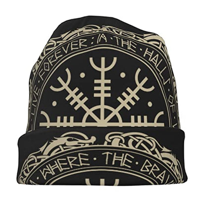 Men Vikings Beanie Caps,Norse Rune Skull Cap Knit Hat Slouchy Cap Autumn Summer Casual Beanies Hat - color: Norse Runes Printed