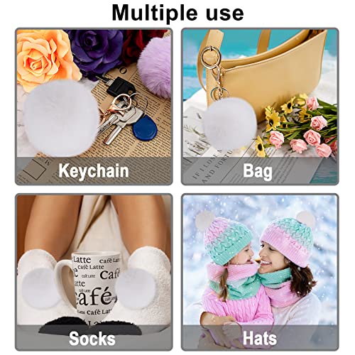 BQTQ 26 Pcs Faux Fur Pom Poms DIY Hat Pompoms with Elastic Loop (White) - color: Pure white