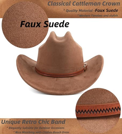 Pro Celia Cowboy Hat for Women and Men Wide Brim Western Cowgirl Hat - color: Coffee