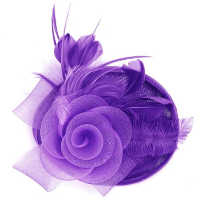 BABEYOND Fascinators Hats for Women Tea Party Mesh Flower Pillbox Derby Hat - color: Purple