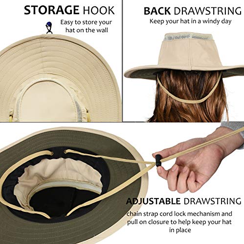 Solaris Mens Sun Hat Neck Flap 2 in 1 Foldable Waterproof UPF 50+ Baseball Cap Fishing Hiking Outdoor - color: Tan