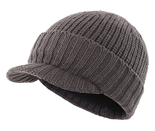 Home Prefer Men's Winter Hat Thick Knit Beanie Cap with Visor Newsboy Beanie Hat - color: Gray