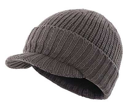 Home Prefer Men's Winter Hat Thick Knit Beanie Cap with Visor Newsboy Beanie Hat - color: Gray