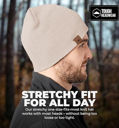 Tough Headwear Knit Beanie Hat - Stretch Fit Winter Hats for Men - Breathable Beanie for Women - Durable Acrylic Winter Cap - color: Beige