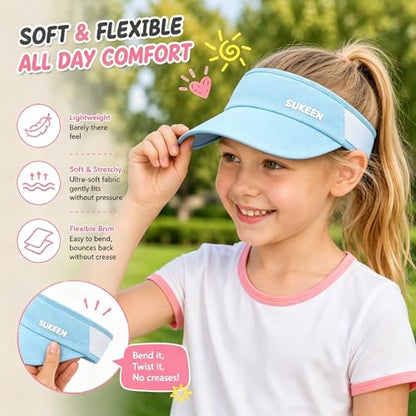 Sukeen Kids Sun Visor Hat for Girls Boys UPF50+ Lightweight Cooling Stretchable Packable Sun Hat - color: Sky Blue