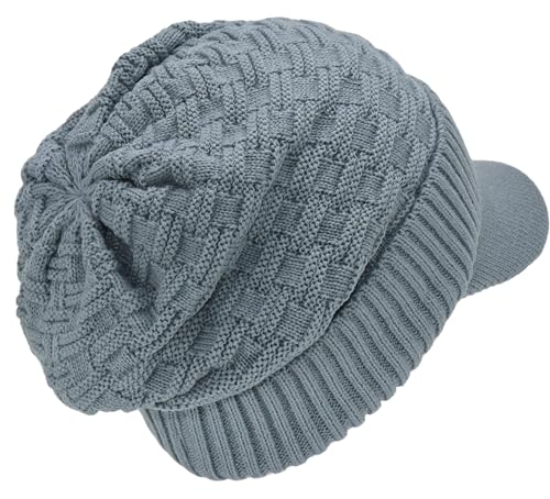 C.C Fuzzy Fleece Lined Warm Oversized Chunky Soft Stretchy Oversized Two Way Ribbed Slouchy Knit Hat with Visor Brim - color: Winter Mint
