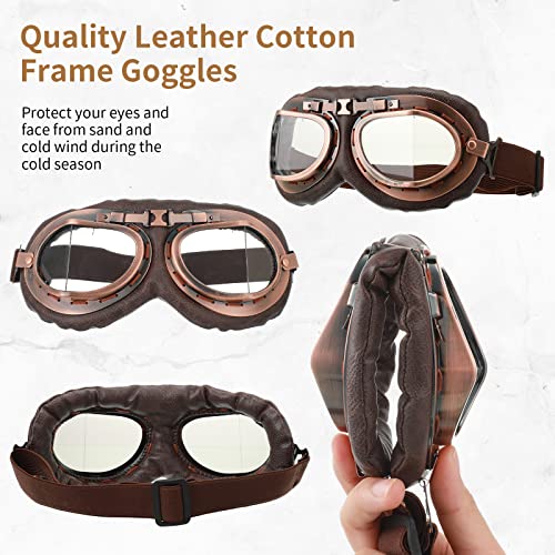 JaGely 4 Pcs Pilot Hat and Goggles Flight Costume Accessories Pilot Helmet Cap with Ear Flaps Hat Adults Winter - color: Black and Khaki, style: Classic