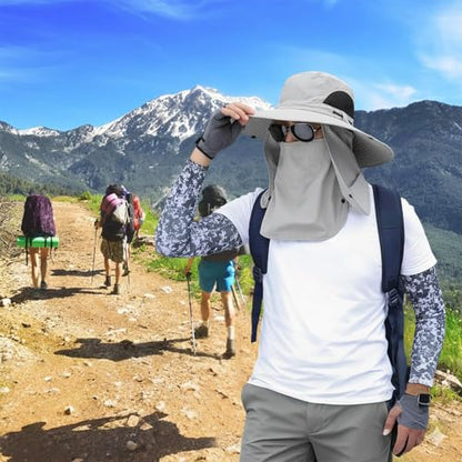 Men Women Safari Bucket Fishing Sun Hats Face Cover Neck Flap - color: Light Grey