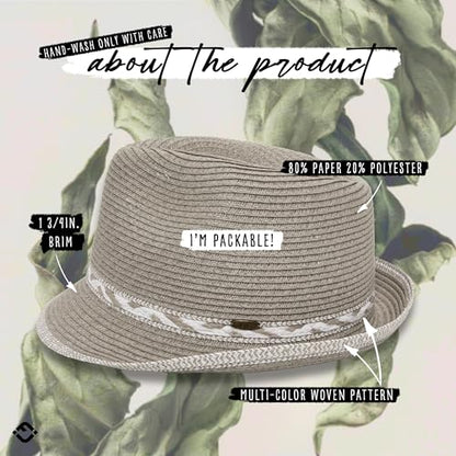 Funky Junque Short Brim Fedora Packable Sun Hat for Women - color: Grey