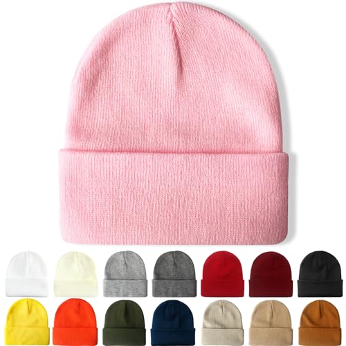 NPQQUAN Beanie for Women Winter Hats for Mens Beanie Cuffed Knit Beanies - color: Pink