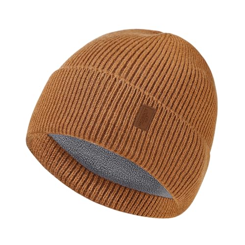 Winter Beanie for Men Women, Cuffed Knitted Fleece Lined Unisex Soft Warm Running Cycling Ski Hat Stocking Beanies Skull Cap - color: Ginger Yellow