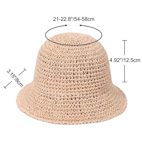 Womens Sun Hat Handmade Straw Bucket UV Protection Travel Summer Beach Cap - color: Pale Dogwood