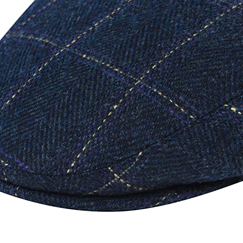 VOBOOM Men's Herringbone Flat Ivy Newsboy Hat Wool Blend Gatsby Cabbie Cap - color: Plaid Blue, size: 7 7/8