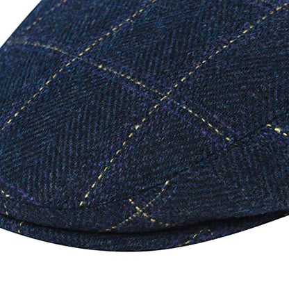 VOBOOM Men's Herringbone Flat Ivy Newsboy Hat Wool Blend Gatsby Cabbie Cap - color: Plaid Blue, size: 7 7/8