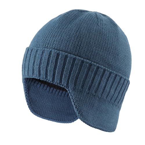 Home Prefer Mens Winter Hat Knit Earflap Hat Stocking Caps with Ears Beanie Hat - color: Airforce Blue