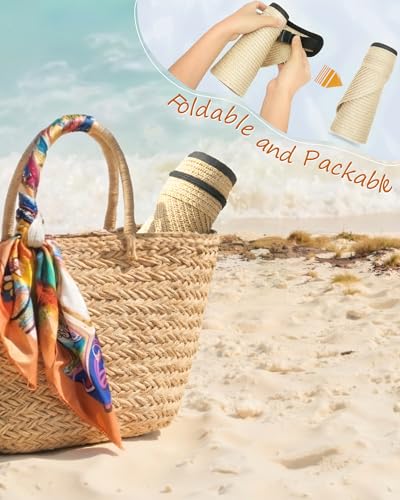 Sun Visor Hats for Women, Summer Straw Beach Ponytail Hat - color: Beige
