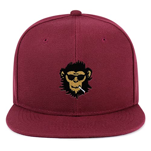 Smoking Monkey Hip-Hop Snapback Hat Embroidered Baseball Cap Wild Animal Funny - color: 11. Maroon